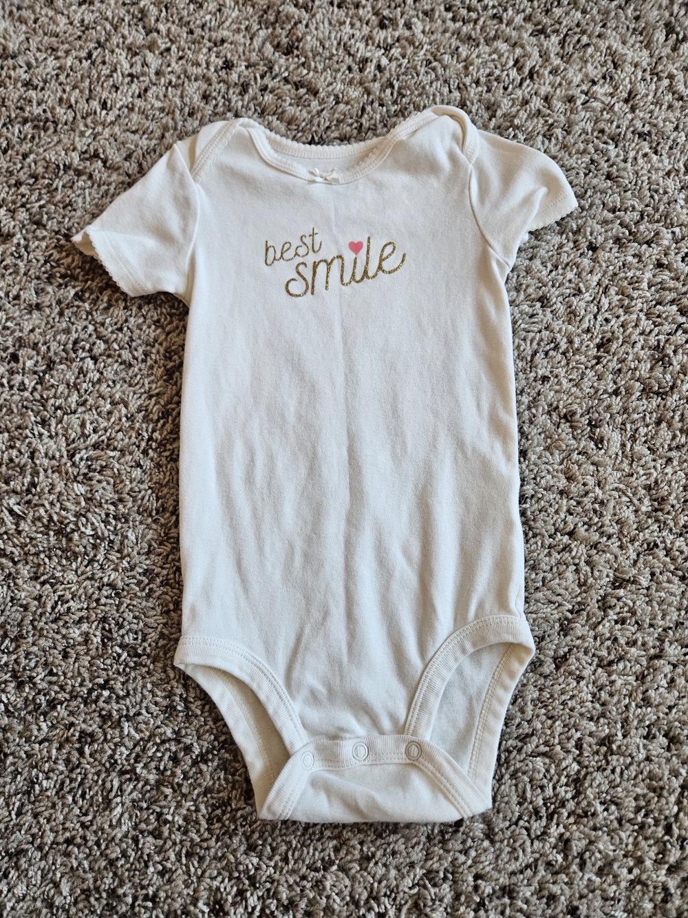 Carter's Cream One-Piece Bodysuit with Gold 'best smile' and Pink Heart